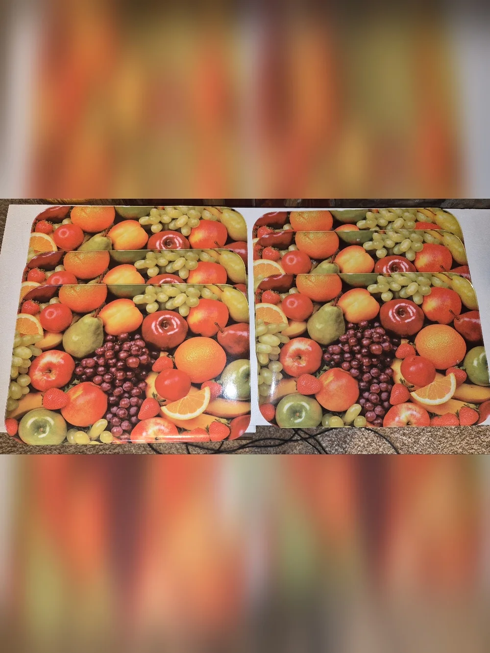 6 Vintage MCM Fruit Still Life Vinyl Foam Placemats 12x18 Sultan's Linens NY MOD